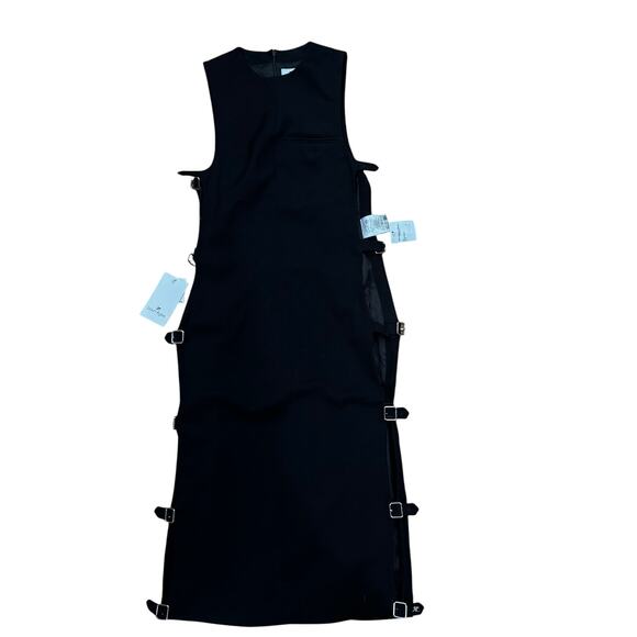 Courrèges Black Multi-Strap Sleeveless Midi Dress Size 34 Cutout Wool Designer - Picture 9 of 15
